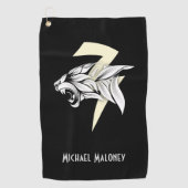 White Tiger Head en Thunderbolt Black Background Golfhanddoek (Voorkant)