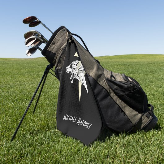 White Tiger Head en Thunderbolt Black Background Golfhanddoek (Groen)