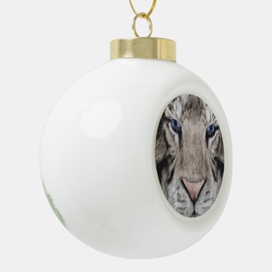 White Tiger Head  Keramische Bal Ornament (Links)