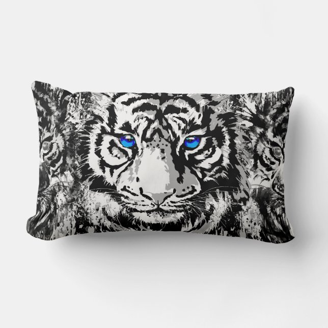 White Tiger Head Portrait - Tiger Lumbar Pillow Kussen (Voorkant)