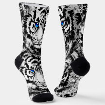 White Tiger Head Socks - Tiger Socks Blue Eyes