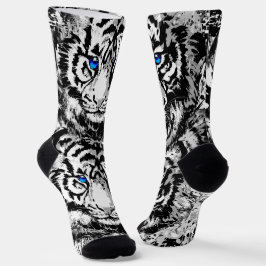 White Tiger Head Socks - Tiger Socks Blue Eyes Sokken