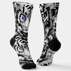 White Tiger Head Socks - Tiger Socks Blue Eyes Sokken
