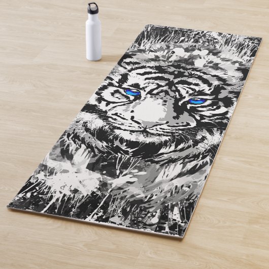 White Tiger Head - Tiger Blue Eyes Yoga Mat (In situ)