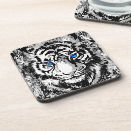 White Tiger Head - Tiger Portrait Beverage Coaster Bier Onderzetter