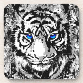 White Tiger Head - Tiger Portrait Beverage Coaster Bier Onderzetter (Voorkant)