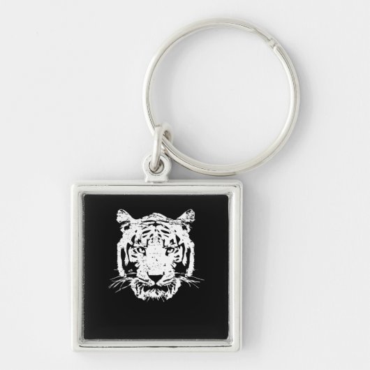 White Tiger Head Wild Cat Lover Zoo Animal Gifft Sleutelhanger (Voorkant)