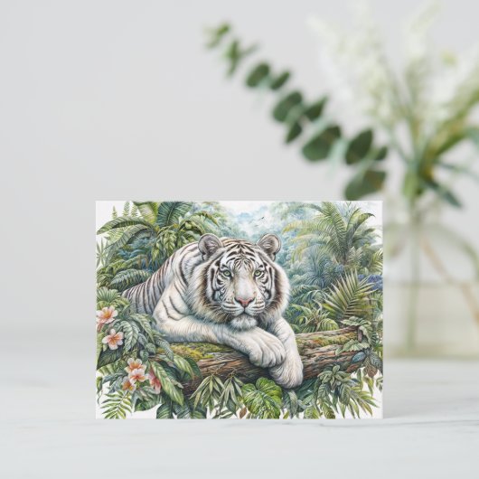 White Tiger In Jungle Watercolor Art Briefkaart (Staand voorkant)