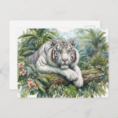 White Tiger In Jungle Watercolor Art Briefkaart (Voorkant / Achterkant)