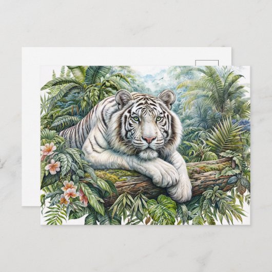 White Tiger In Jungle Watercolor Art Briefkaart (Voorkant / Achterkant)