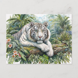 White Tiger In Jungle Watercolor Art Briefkaart