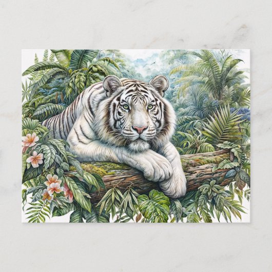 White Tiger In Jungle Watercolor Art Briefkaart (Voorkant)