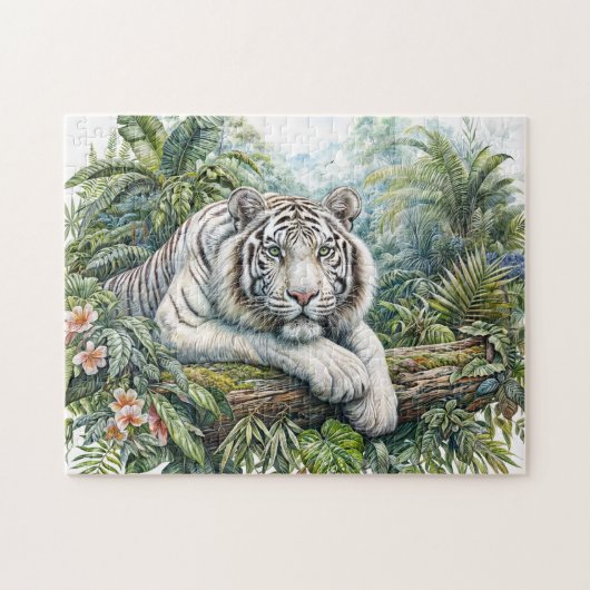 White Tiger Jungle Watercolor Puzzle Legpuzzel (Horizontaal)