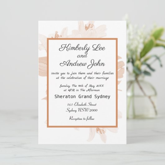 White Tiger Lilies Oranje Blush Wedding Invitation Kaart (Staand voorkant)