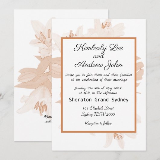 White Tiger Lilies Oranje Blush Wedding Invitation Kaart (Voorkant / Achterkant)