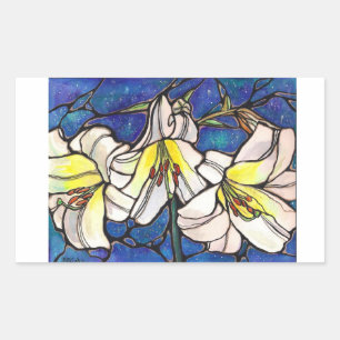 White Tiger Lily Flowers Glas in lood Design Art Rechthoekige Sticker