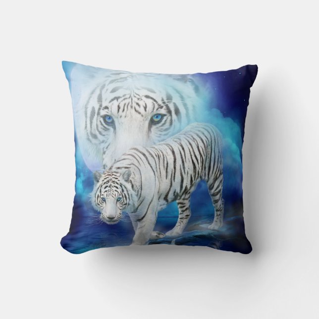 White Tiger Moon Art Designer Pillow Kussen (Voorkant)
