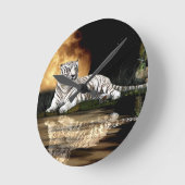 White Tiger & Moon Big Cat Animal Lover Wall Clock Ronde Klok (Hoek)