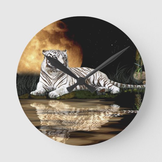 White Tiger & Moon Big Cat Animal Lover Wall Clock Ronde Klok (Voorkant)