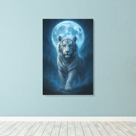 White Tiger – Moonlit Mystical Scene | ManJiangHon Canvas Afdruk (Insitu (Houten vloer))
