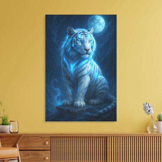 White Tiger – Moonlit Mystical Scene | ManJiangHon Canvas Afdruk (Insitu (Woonkamer))