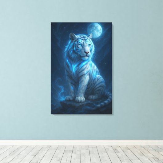 White Tiger – Moonlit Mystical Scene | ManJiangHon Canvas Afdruk (Insitu (Houten vloer))