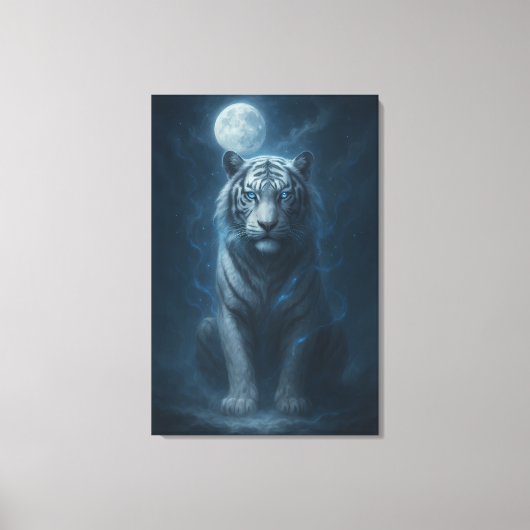 White Tiger – Moonlit Mystical Scene | ManJiangHon Canvas Afdruk (Voorkant)