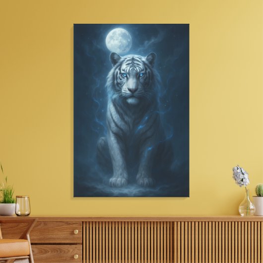 White Tiger – Moonlit Mystical Scene | ManJiangHon Canvas Afdruk (Insitu (Woonkamer))