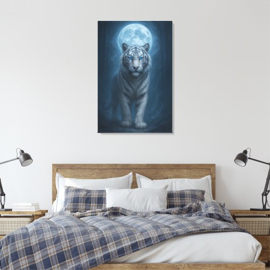 White Tiger – Moonlit Mystical Scene | ManJiangHon Canvas Afdruk (Insitu (Slaapkamer))