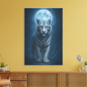 White Tiger – Moonlit Mystical Scene | ManJiangHon Canvas Afdruk (Insitu (Woonkamer))
