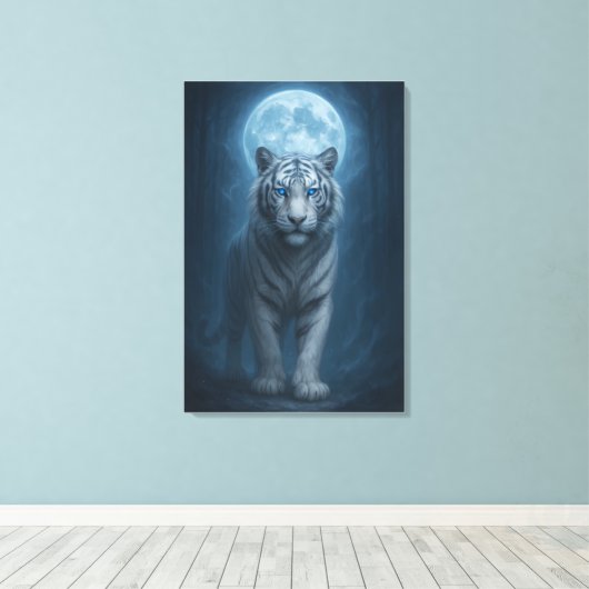 White Tiger – Moonlit Mystical Scene | ManJiangHon Canvas Afdruk (Insitu (Houten vloer))