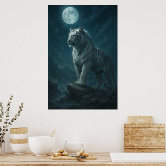 White Tiger – Moonlit Mystical Scene | ManJiangHon Poster (Keuken)