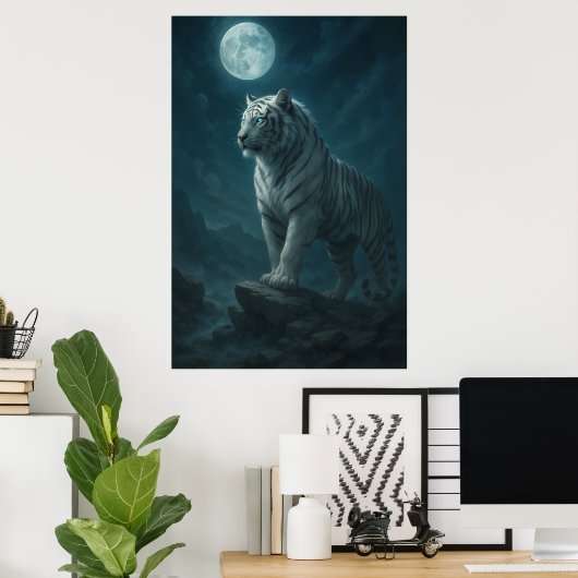 White Tiger – Moonlit Mystical Scene | ManJiangHon Poster (Thuiskantoor)