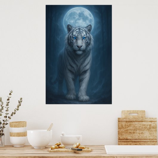 White Tiger – Moonlit Mystical Scene | ManJiangHon Poster (Keuken)