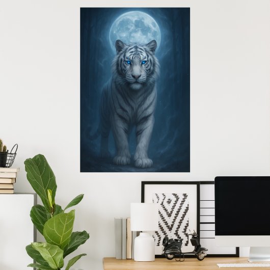 White Tiger – Moonlit Mystical Scene | ManJiangHon Poster (Thuiskantoor)
