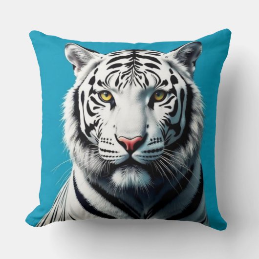 White Tiger Pop Art – Fierce & Kleurrijke Wild Cat Kussen (Voorkant)
