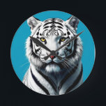 White Tiger Pop Art – Fierce & Kleurrijke Wild Cat Ronde Klok<br><div class="desc">Laat de wilde elegantie van de witte tijger los in dit gedurfde pop art design! Met opvallende contrasten,  levendige kleuren en grafische stijl transformeert deze afbeelding een van de meest majestueuze dieren van de natuur in een modern kunsticoon.</div>