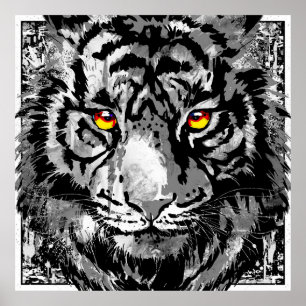 White Tiger Poster - Colorful Tiger Head Art Print