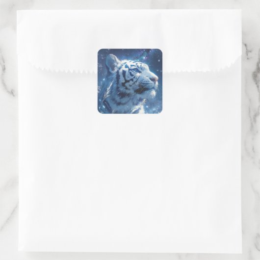White Tiger Profile Under Starry Night Sky Vierkante Sticker (Tas)