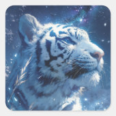White Tiger Profile Under Starry Night Sky Vierkante Sticker (Voorkant)