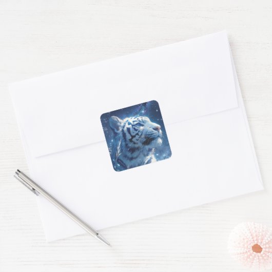 White Tiger Profile Under Starry Night Sky Vierkante Sticker (Envelop)