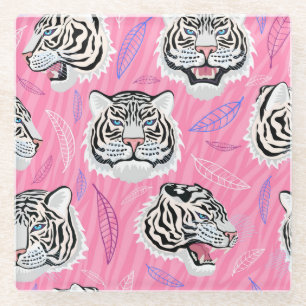White Tiger Roar: Oerwoud regenwoudpatroon Glazen Onderzetter