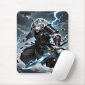 White Tiger Samurai Krijger Blauwe Bliksem Gaming Muismat (Met muis)