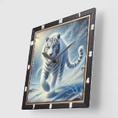 White Tiger Sneeuwscène Tijdstuk Vierkante Klok (Hoek)
