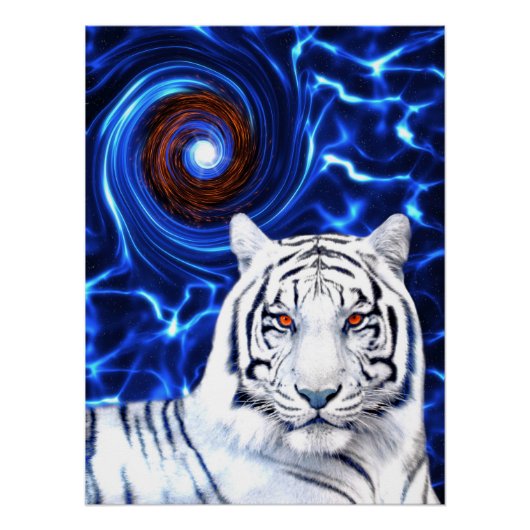 White Tiger Spirit Animal Vortex Glossy Poster (Voorkant)