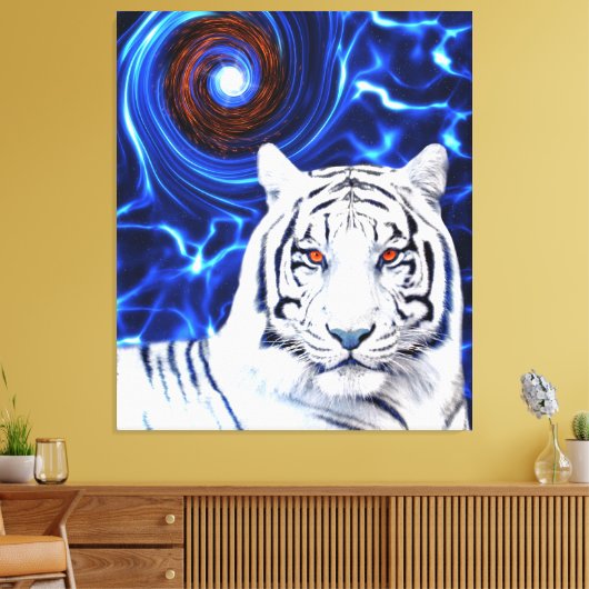 White Tiger Spirit Animal Vortex Stretched Canvas (Insitu (Woonkamer))