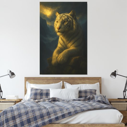 white tiger, tiger art, big cat art, wildlife pain canvas afdruk (Insitu (Slaapkamer))