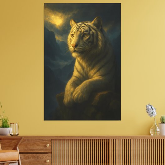 white tiger, tiger art, big cat art, wildlife pain canvas afdruk (Insitu (Woonkamer))