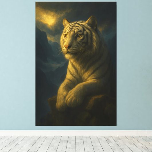 white tiger, tiger art, big cat art, wildlife pain canvas afdruk (Insitu (Houten vloer))