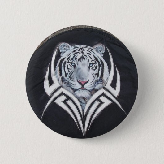White Tiger Tribal Ronde Button 5,7 Cm (Voorkant)